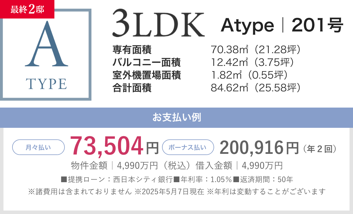3LDK Atype 支払例